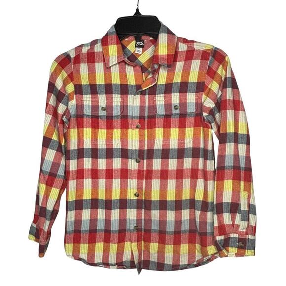 Tea Collection Long Sleeve Button Down Multi Colored Flannel Shirt Size 12 - Picture 1 of 10